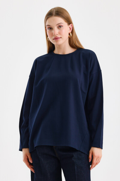 Navy Sweatshirt with Stitch Detail on the Sleeves 