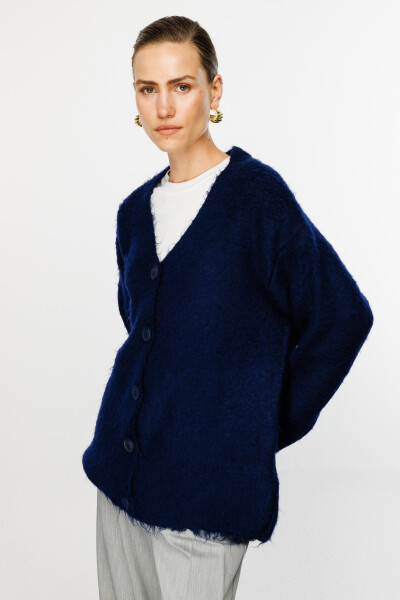 Navy Textured Knit Cardigan 