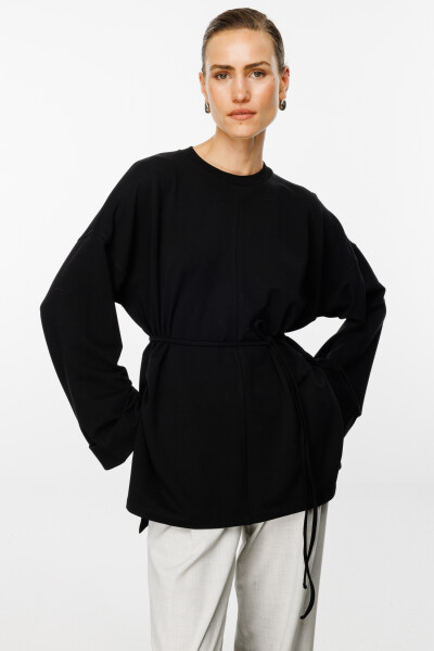 Siyah Yırtmaçlı Oversize Sweatshirt 