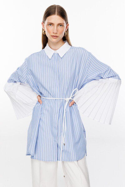 Striped Pleated Sleeve Shirt 